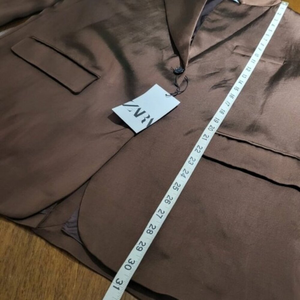 NWT Zara Satin Effect Women's Straight Oversized Flowy Blazer Size XL 90s Chic - Picture 11 of 12